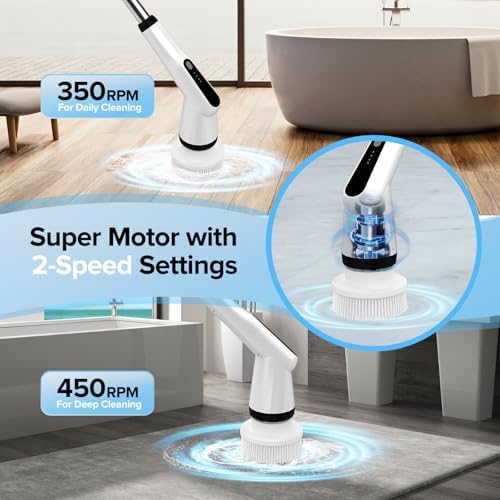 Electric Spin Scrubber with 7 Brush Heads and Retractable Handle