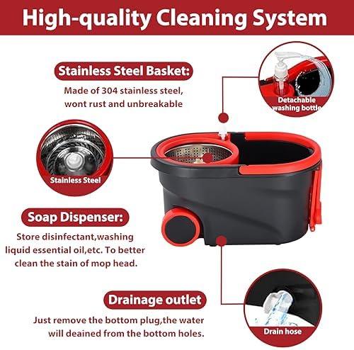 Gzdisbek Spin Mop and Bucket Set with Wringer Black
