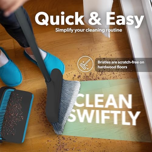 BLACKDECKER Butler Broom Dustpan Set - 36 Handle Space-Saving BlackBlue