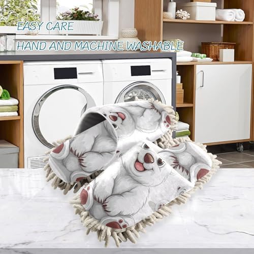 FLildon Microfiber Mop Slippers Happy Polar Bear Washable Dust Cleaner