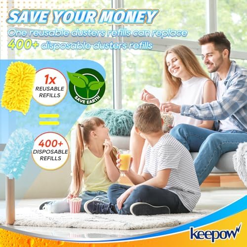 KEEPOW 6 Pack Reusable Duster Refills for Swiffer Handle