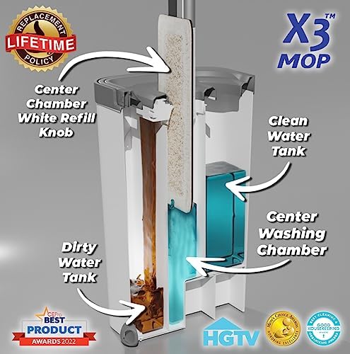X3 Mop with 3-Chamber Design and 3 Reusable Microfiber Pads