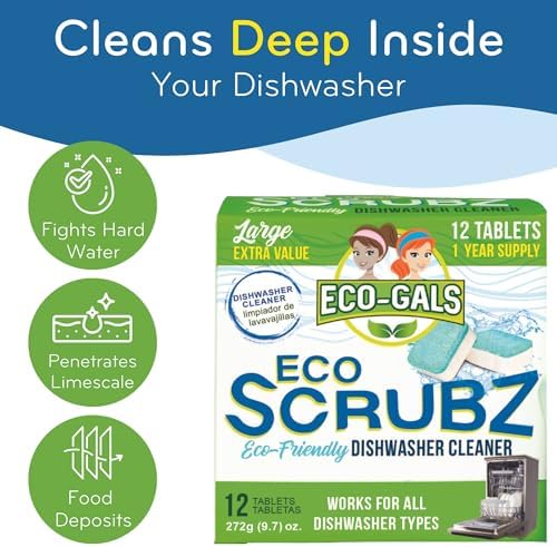 ECO-GALS Dishwasher Cleaner 12 Tablets 12 Month Supply Unscented