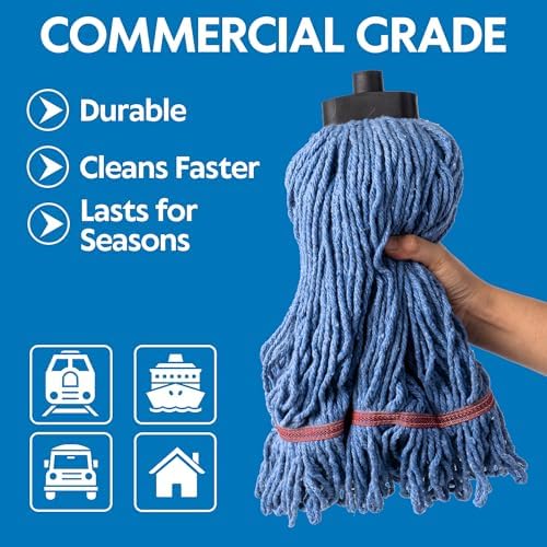 Heavy Duty String Mop with Screw Handle - 1 Set 2 Replacements