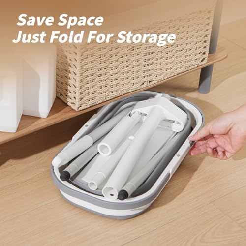 Oshang Flat Mop with Bucket and Wheels 2 Microfiber Pads