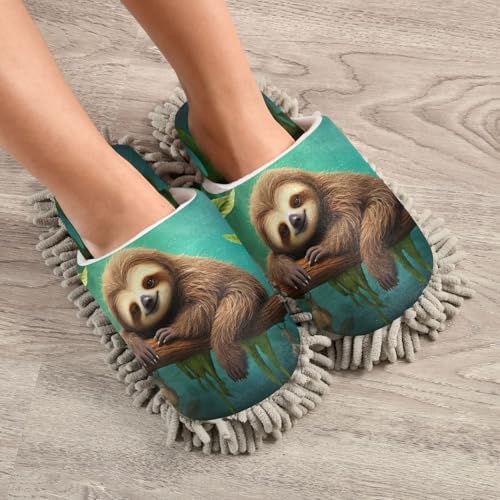 FLildon Microfiber Mop Slippers Tree Sloth Washable Floor Cleaner