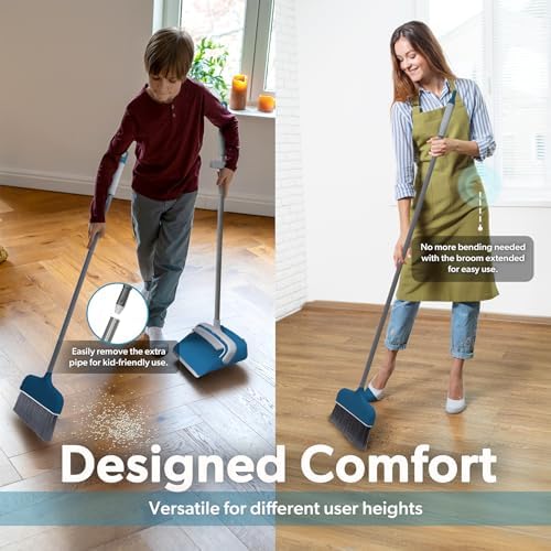 BLACKDECKER Butler Broom Dustpan Set - Space-Saving Ocean Blue