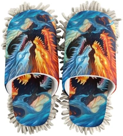 FLildon Microfiber Mop Slippers 3D Printing Dragons Washable Size M