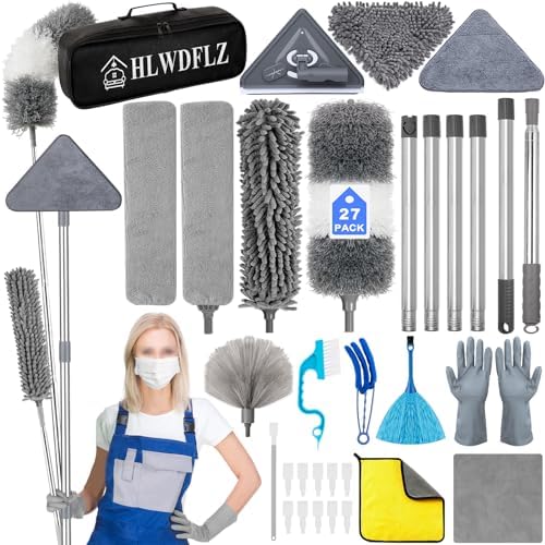 27 Pc Microfiber Duster Kit with 100 In Pole and Wall Cleaner Mop