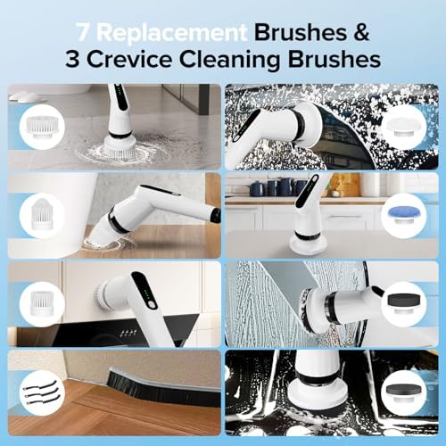 Electric Spin Scrubber with 7 Brush Heads and Retractable Handle