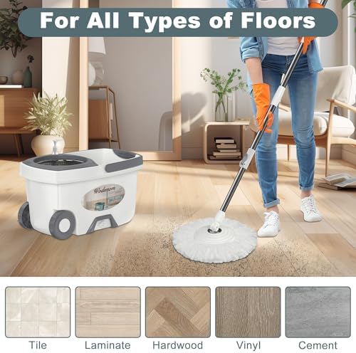 Wodemom Spin Mop Bucket Set with 6 Refills and 61 Handle - White