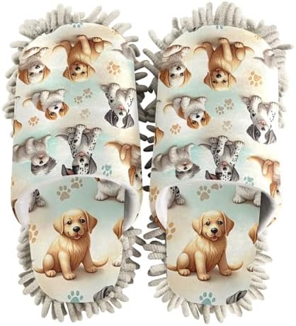 Xigua Microfiber Cleaning Slippers with Dogs Pattern Size M