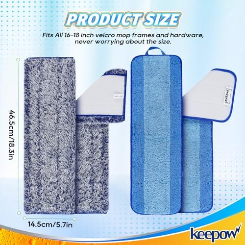 KEEPOW 18 Inch Microfiber Mop Pad 4 Pack