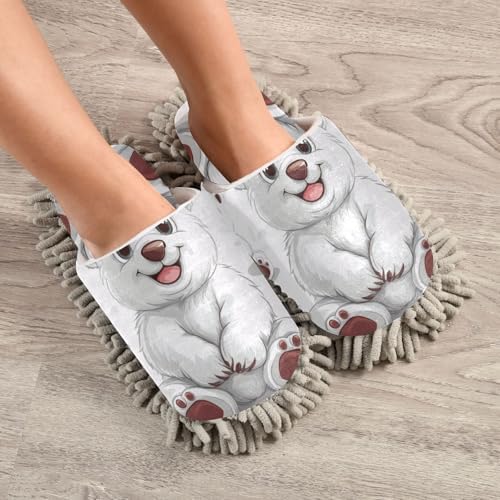 FLildon Microfiber Mop Slippers Happy Polar Bear Washable Dust Cleaner