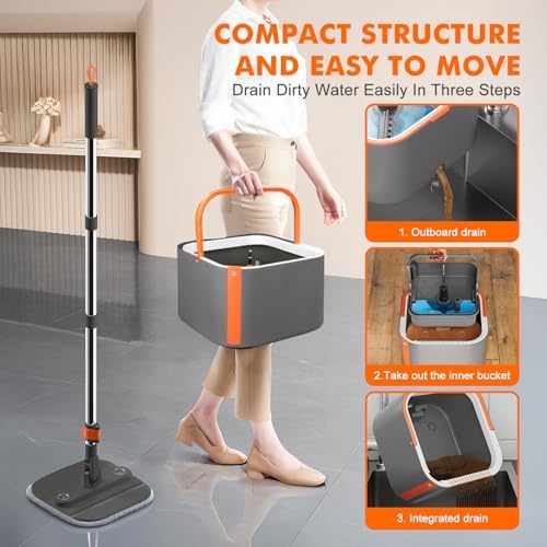 INWEJIA Spin Mop Bucket Set with 90 Foldable and 360 Rotating Head