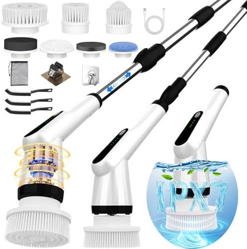 Electric Spin Scrubber with 7 Brush Heads and Retractable Handle