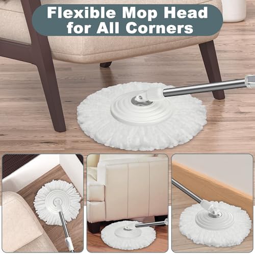 Wodemom Spin Mop Bucket Set with 6 Refills and 61 Handle - White