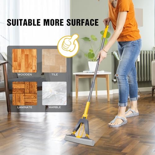 Nolopau Sponge Mop with Self-Squeeze Handle