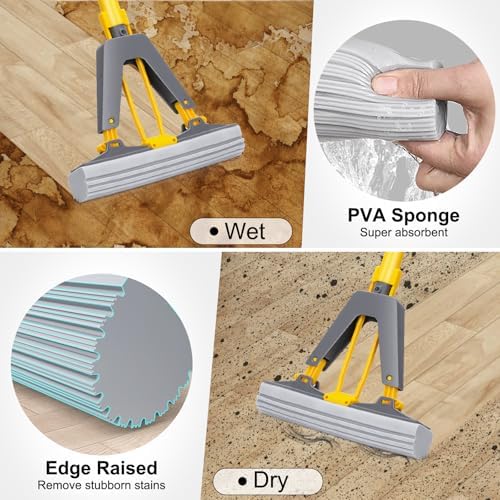 MASTERTOP Self-Squeeze Sponge Mop with 3 PVA Refills
