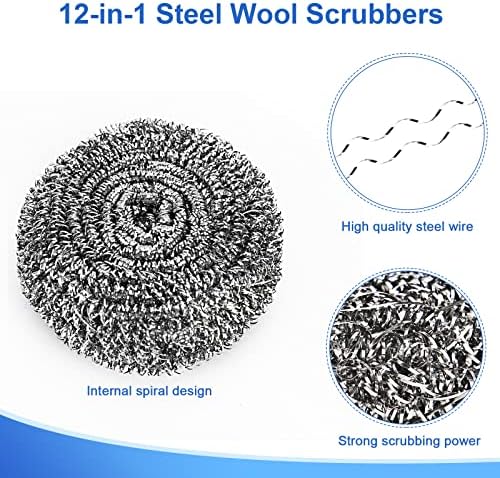 12 Pack Upgraded Steel Wool Scrubbers - Heavy Duty Kitchen Cleaner