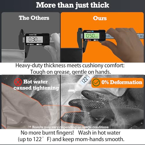 Black Thick Rubber Cleaning Gloves - 2 Pairs Heavy-Duty