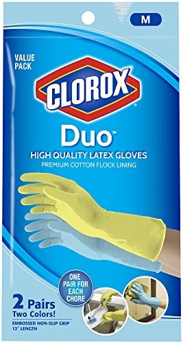 Clorox Natural Latex Non-Slip Gloves Medium Pack of 2 Yellow