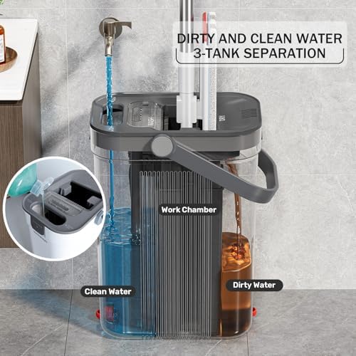 HoMettler 3-Tank Mop and Bucket Set with 4 Microfiber Pads 1