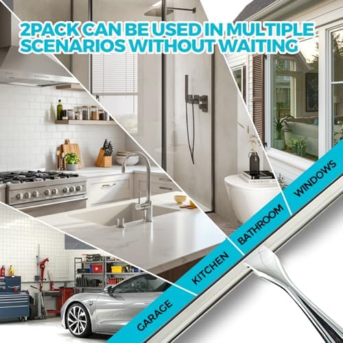 2Pack Silver Shower Squeegee for Glass and Windows