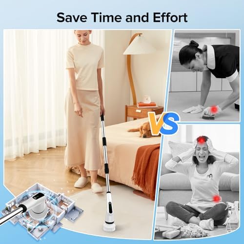 Electric Spin Scrubber with 7 Brush Heads and Retractable Handle