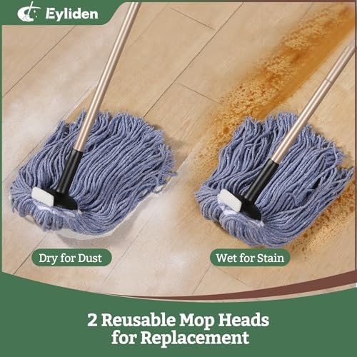 Eyliden String Mop with 2 Reusable Heads and 4 Scouring Pads 1