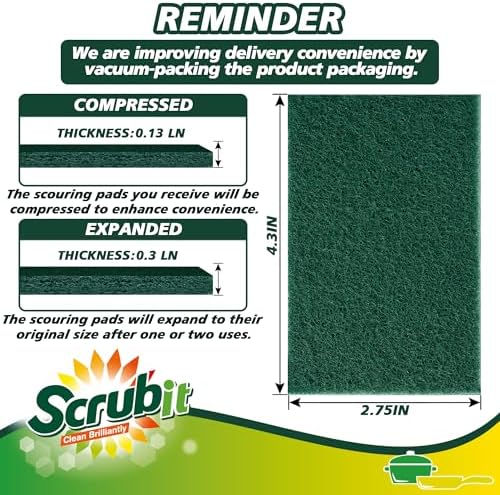 SCRUBIT Heavy Duty Scouring Pads - Non-Scratch Reusable Green 50 Pack
