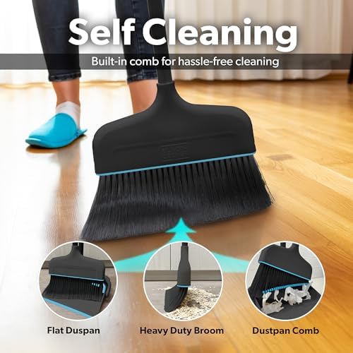 BLACKDECKER Butler Broom Dustpan Set - 36 Handle Space-Saving BlackBlue