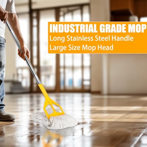 Heavy Duty Wet String Mop with 2 Reusable Heads - 60 Inch Long Handle