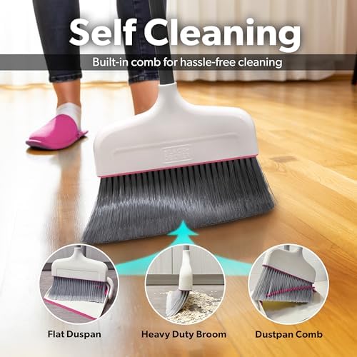 BLACKDECKER Butler Broom Dustpan Set - WhitePink