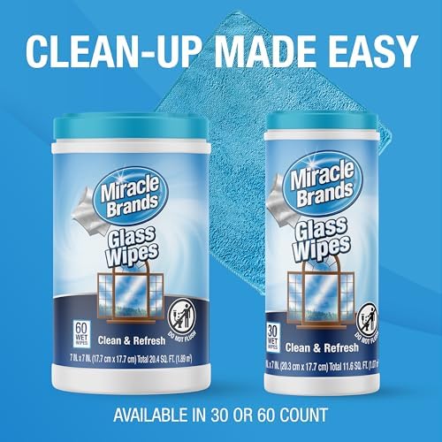 MiracleWipes Glass Cleaner Wipes 60 Count