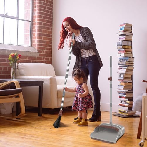 Kelamayi Upgrade Broom and Dustpan Set with Self-Cleaning Teeth