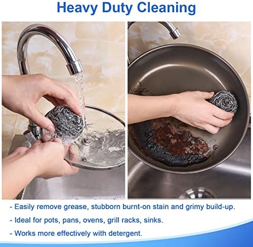 12 Pack Upgraded Steel Wool Scrubbers - Heavy Duty Kitchen Cleaner