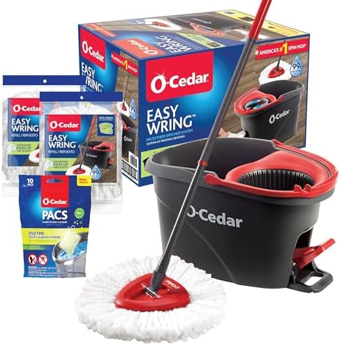 O-Cedar EasyWring Mop Bucket with 2 Replacement Heads