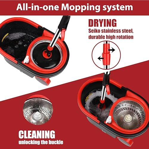 Gzdisbek Spin Mop and Bucket Set with Wringer Black