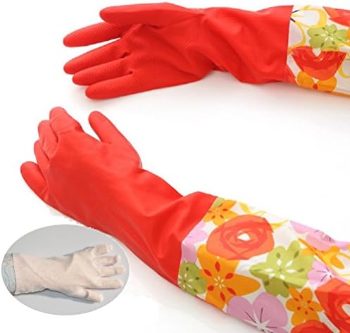 Thick Rubber Cleaning Gloves with Warm Lining 2 Pairs