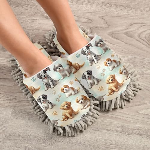 Xigua Microfiber Cleaning Slippers with Dogs Pattern Size M