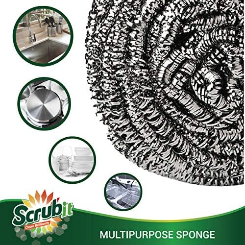 SCRUBIT 6 Pack Stainless Steel Scourers - Durable Kitchen Cleaning Tool