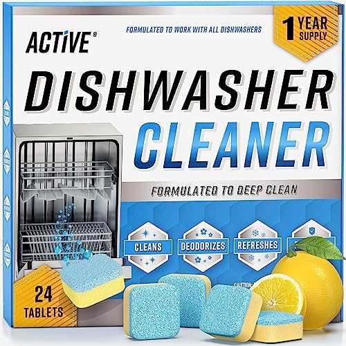 ACTIVE Dishwasher Cleaner Tablets 24 Pack - Deep Cleaning Deodorizing Septic Safe